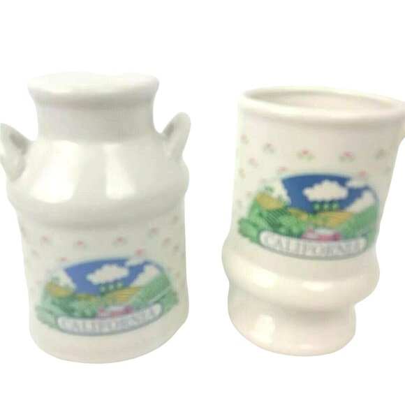 Vintage California Themed Ceramic Mug & Milk Can Bank Set - Picture 1 of 7